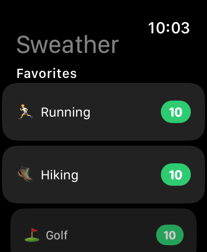 Apple Watch Ultra showing Sweather sport list with scores